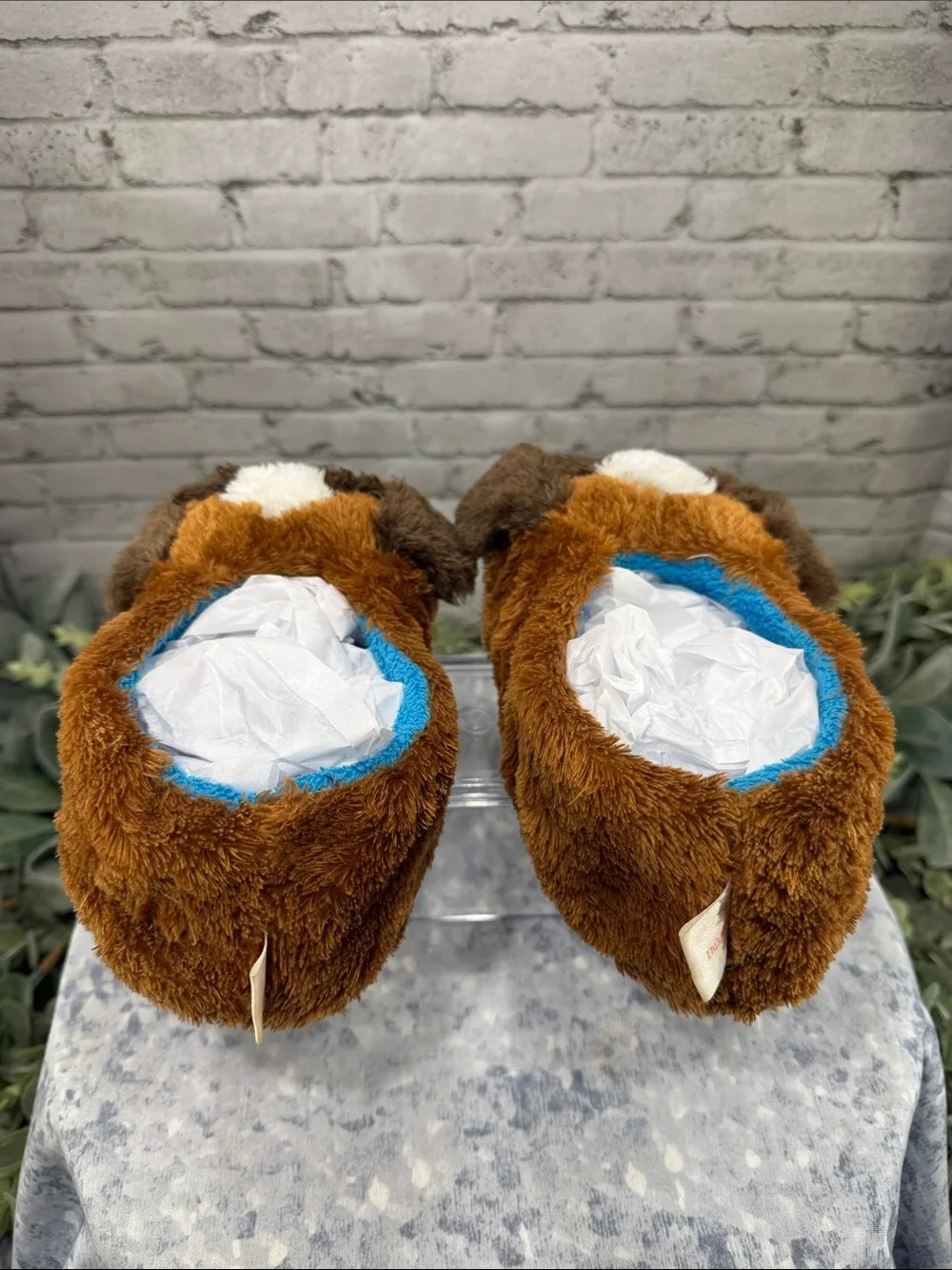 TY “Duke” Beanie Boo 3D Plush Brown & White Soft Furry Kids Slippers Boys 13